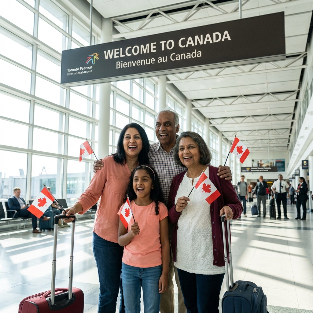 Happy immigrant family arriving in Ontario Canada